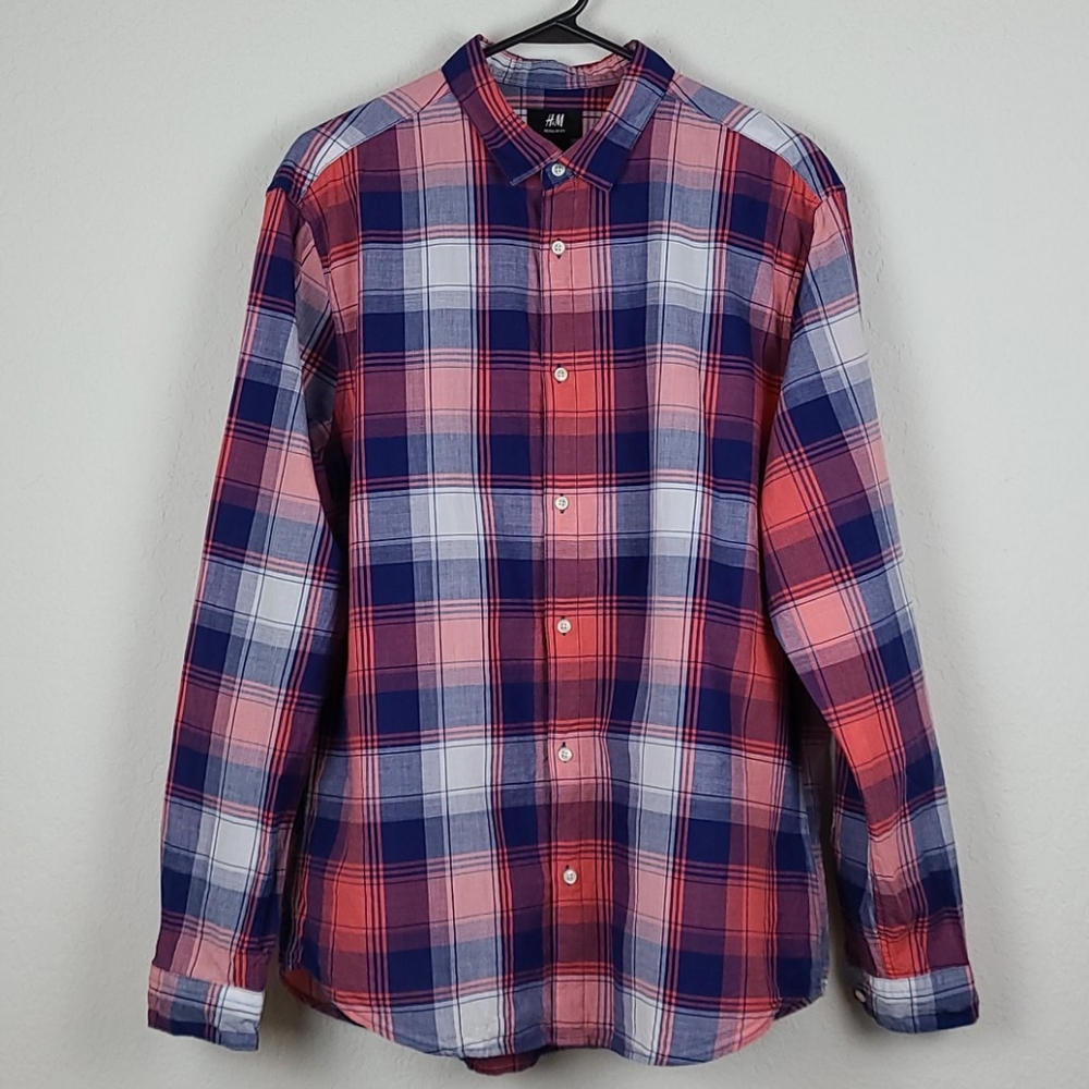 H&M Plaid Flannel Button Shirt Mens Large